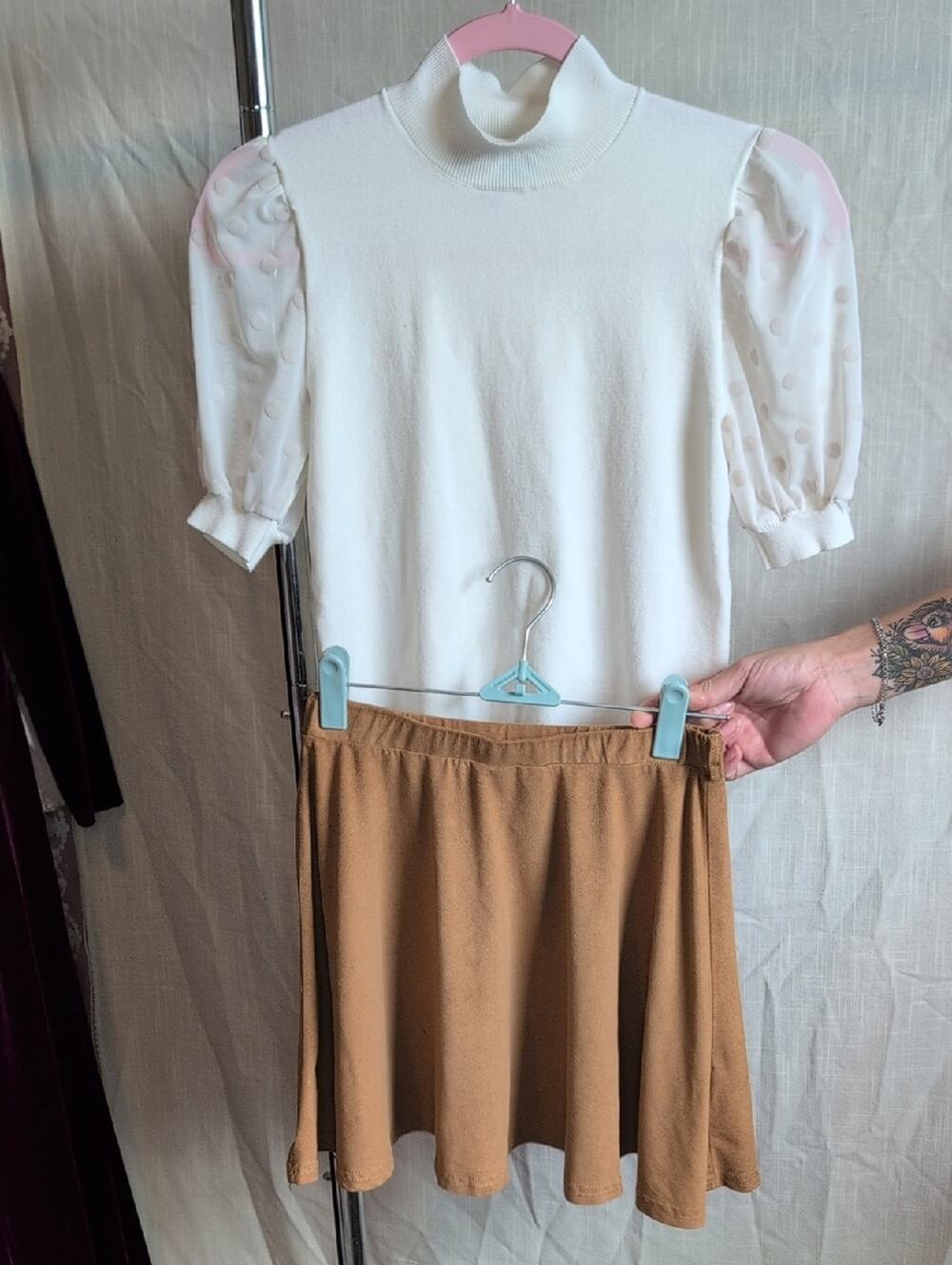 White Top With Brown Skirt Set